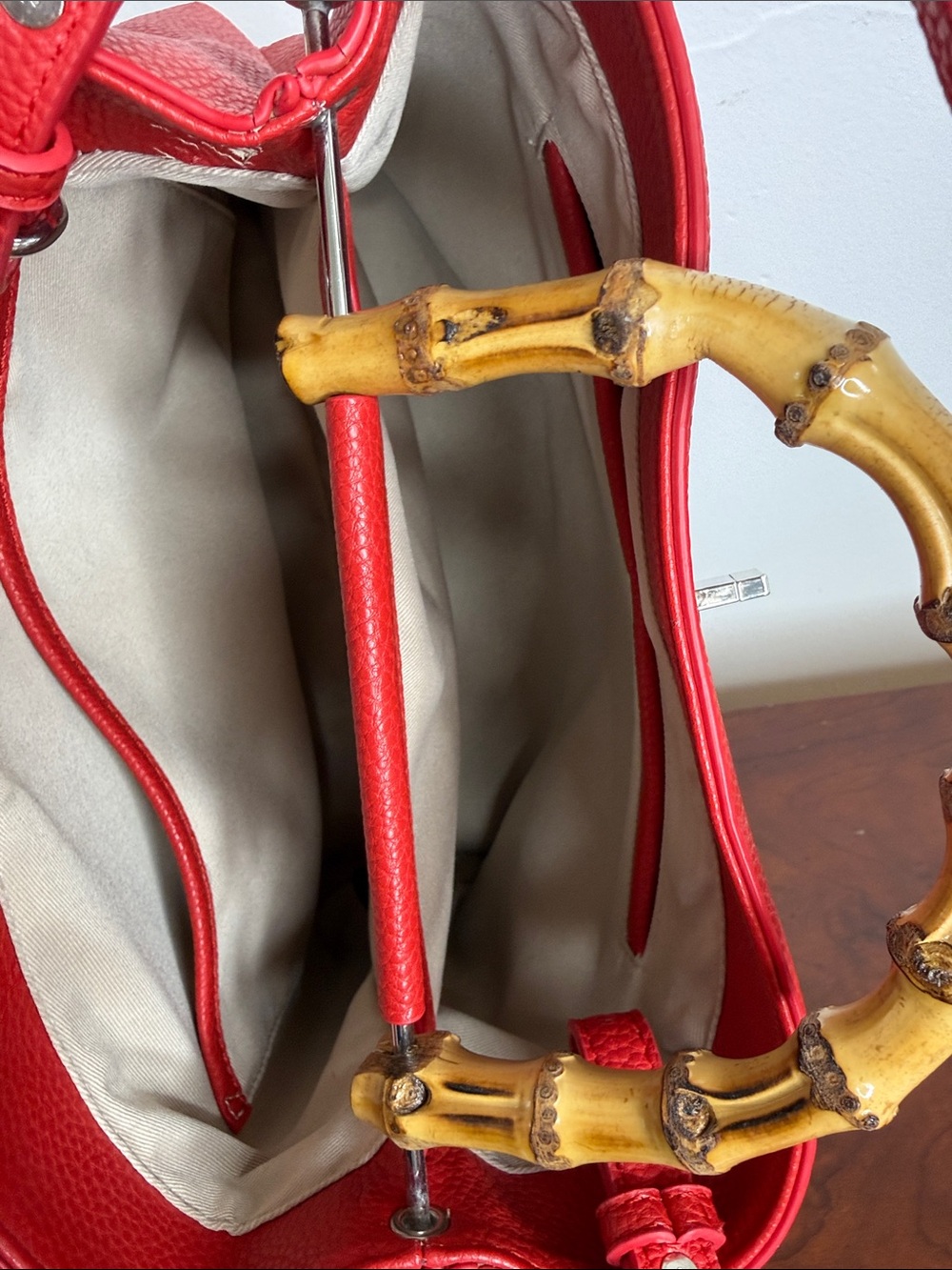 Sam Edelman Red Bamboo Handle Tote Crossbody Bag - Picture 7 of 7